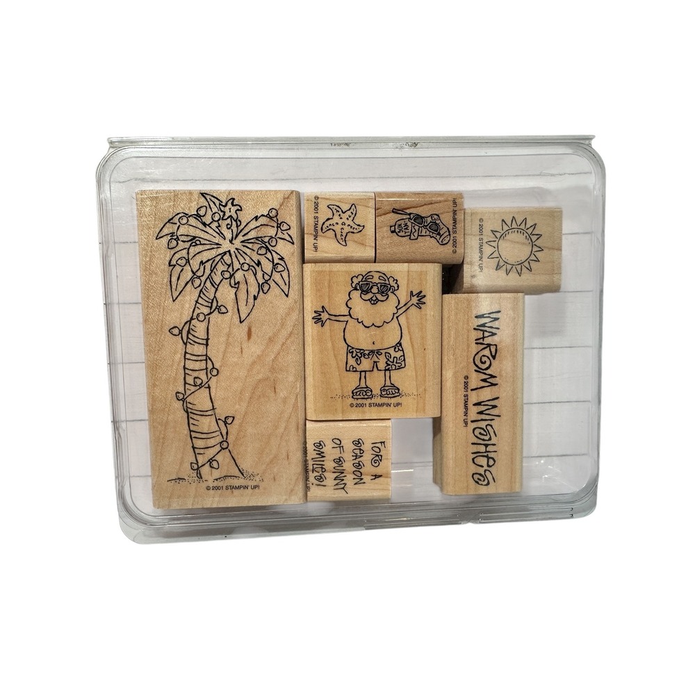 Stampin' Up Warm Wishes Tropical Santa Stamp Set 2001 Wood Mounted‎